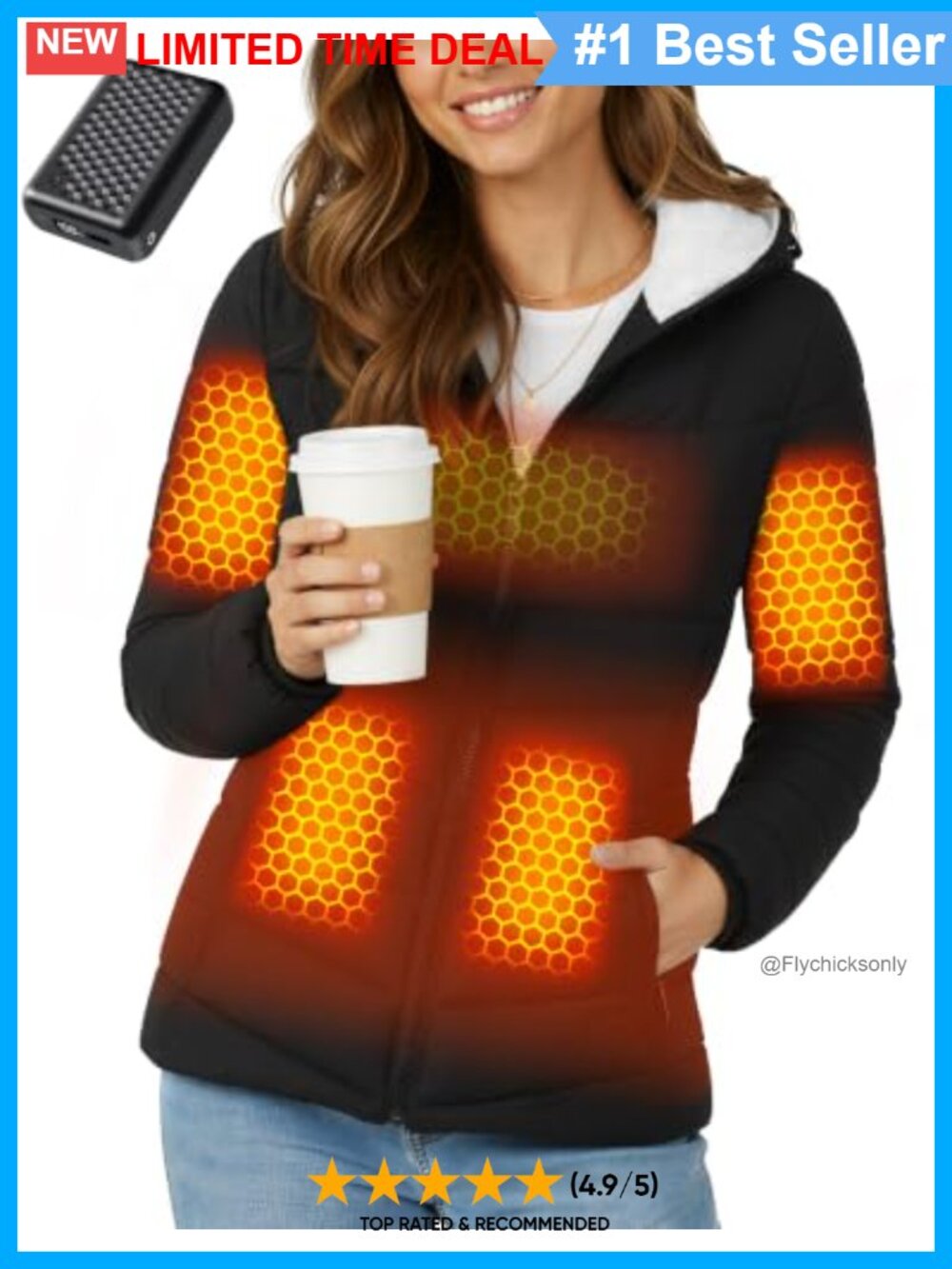 Graphene Heated Jacket 12V Fast Charge 18400mAh Windproof Winter Coat